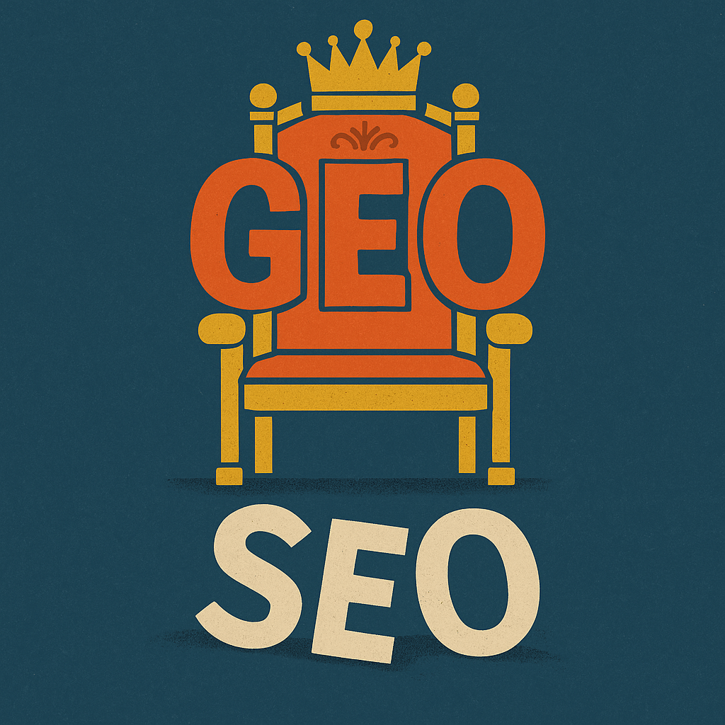 Generative Engine Optimisation dethroning traditional SEO illustrated by letters on a throne