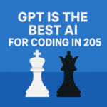 GPT is the best AI for coding in 2025, shown through a modern chess themed design with a white king and black queen.