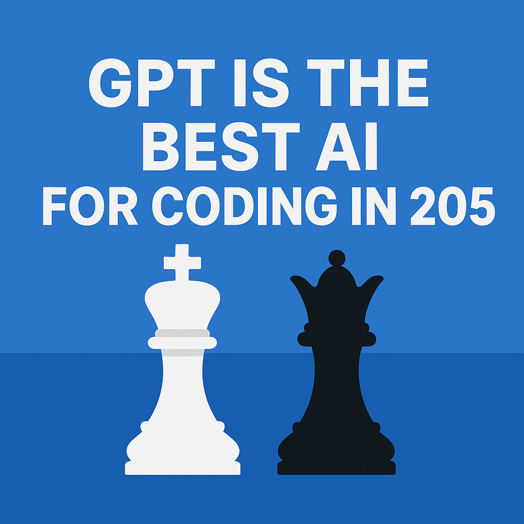 GPT is the best AI for coding in 2025, shown through a modern chess themed design with a white king and black queen.