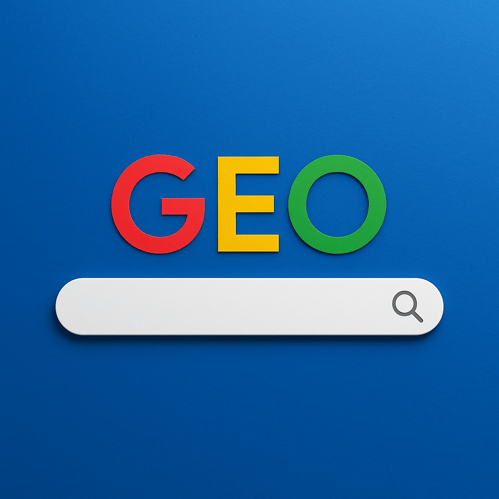Colorful GEO search interface replacing Google, representing generative engine optimization strategy.